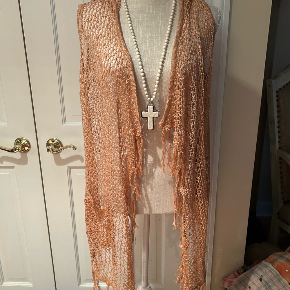POL Copper Knit Layering Vest & Cross Necklace.